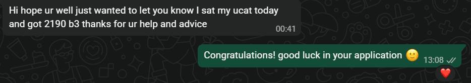 Student UCAT score 2190 Band 3